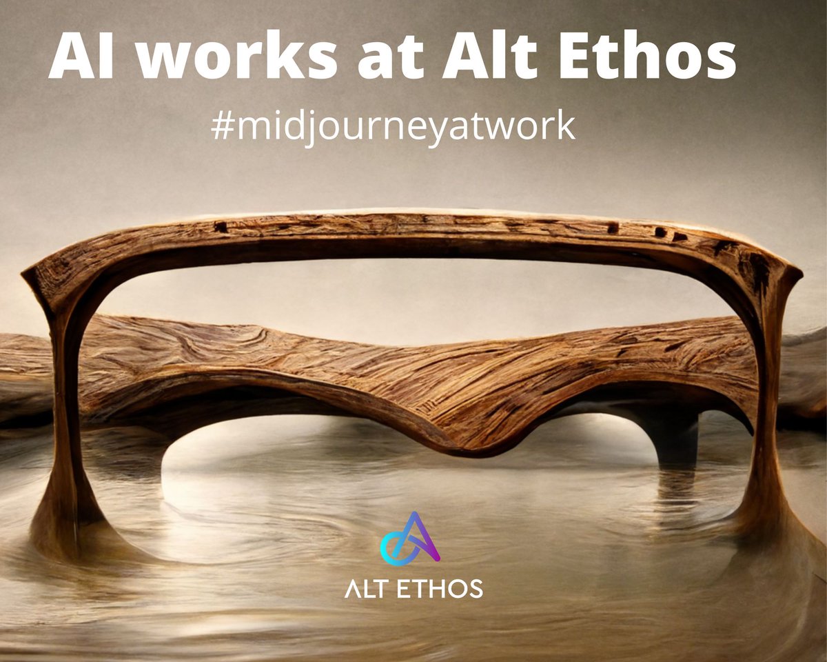 AI works at Alt Ethos! Alt Ethos is experimenting with AI Design. We used the prompts wood, bench, S-curve, and wavy to create a bench for our client in the Metaverse! #midjourneyatwork #midjourney #metaverse #experientialdesign #AI