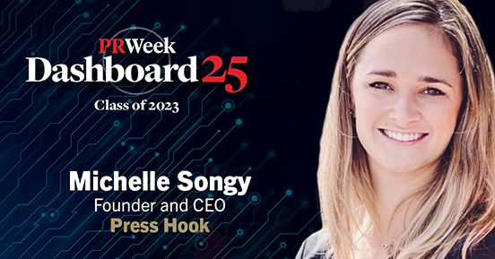 PRWeekUS's tweet image. Michelle Songy of @thepresshook has been named into the Dashboard 25 Class of 2023, congratulations Michelle! PRWeek Dashboard 25 celebrates entrepreneurs and experts driving the PR industry forward. fal.cn/3vAdO #PRWeekDashboard25 #commstech #comms #tech
