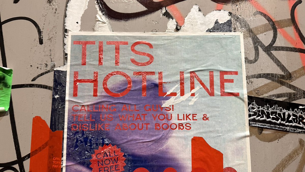 I’ve recently been doing open monitoring meditation, on the recommendation of <a href="/hubermanlab/">Andrew D. Huberman, Ph.D.</a> and it led me today to notice this Tits Hotline advert while I walked the dog.