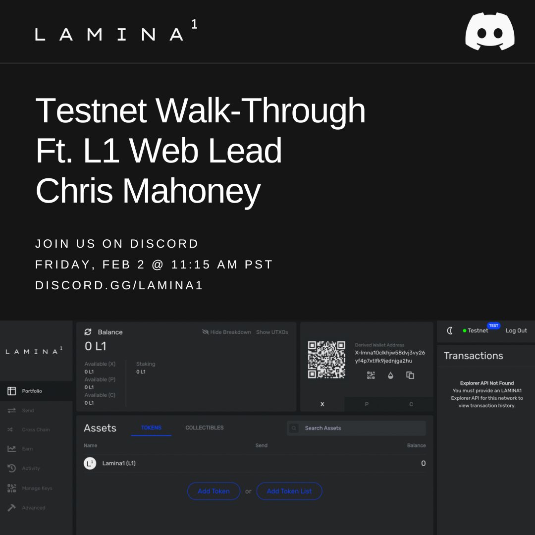 Lamina1official's tweet photo. Tomorrow – Join us on Discord for another live AMA/walkthrough with L1 Web Lead @mahoneymatic. 

This week, we're diving deep into #walletsafety (and how to intelligently avoid entering your recovery phrase every time you log in 🙃) https://t.co/ZLF0xwNoko