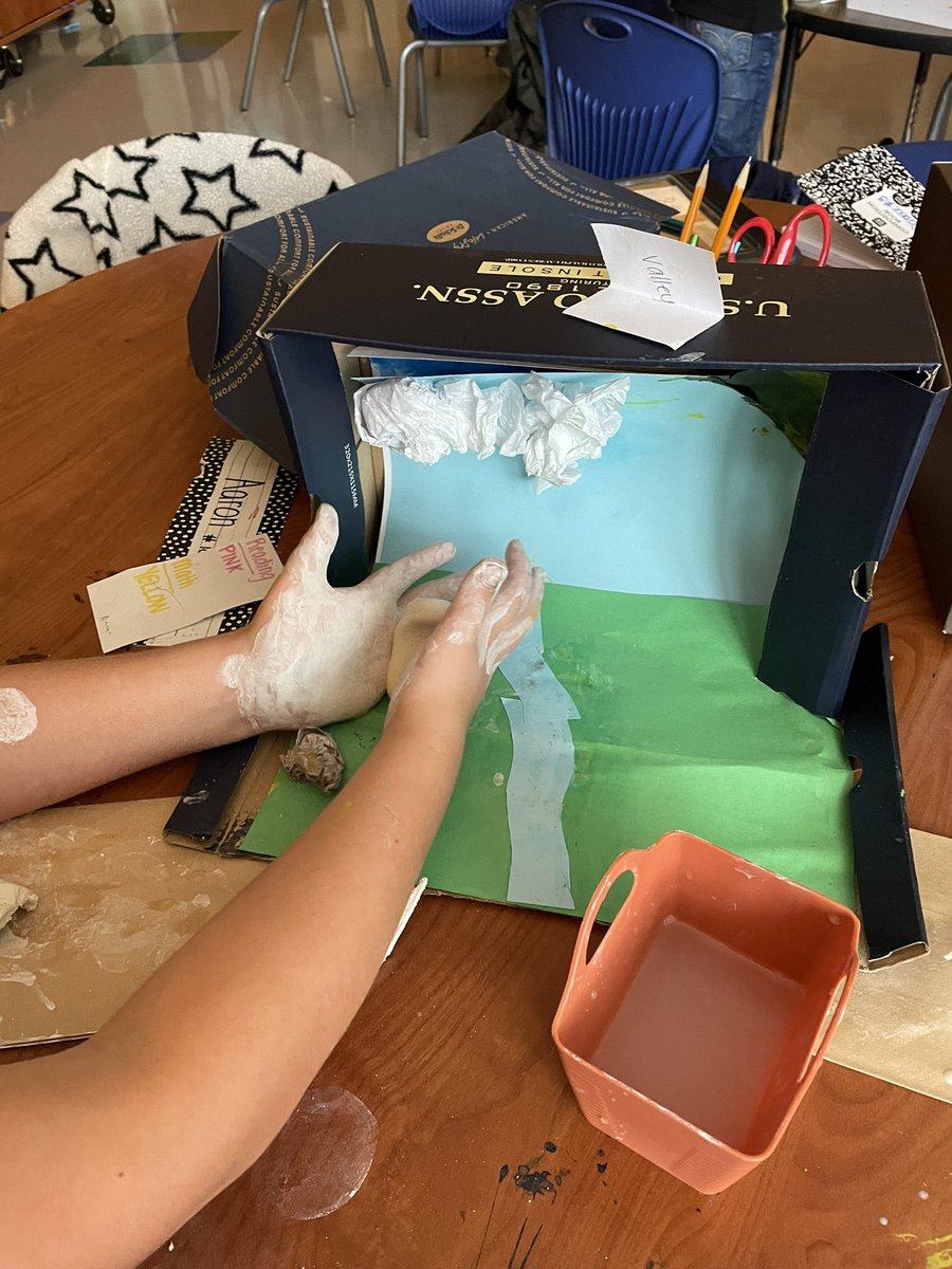 Mrs_BGunter's tweet photo. Letting the mess take over today so students can have some hands on learning! Building landforms in third grade - stay tuned for the final products🌋⛰️🏜️ #cees #learngrowlead #thirdgrade #lexcs https://t.co/VwRDxjuMvP