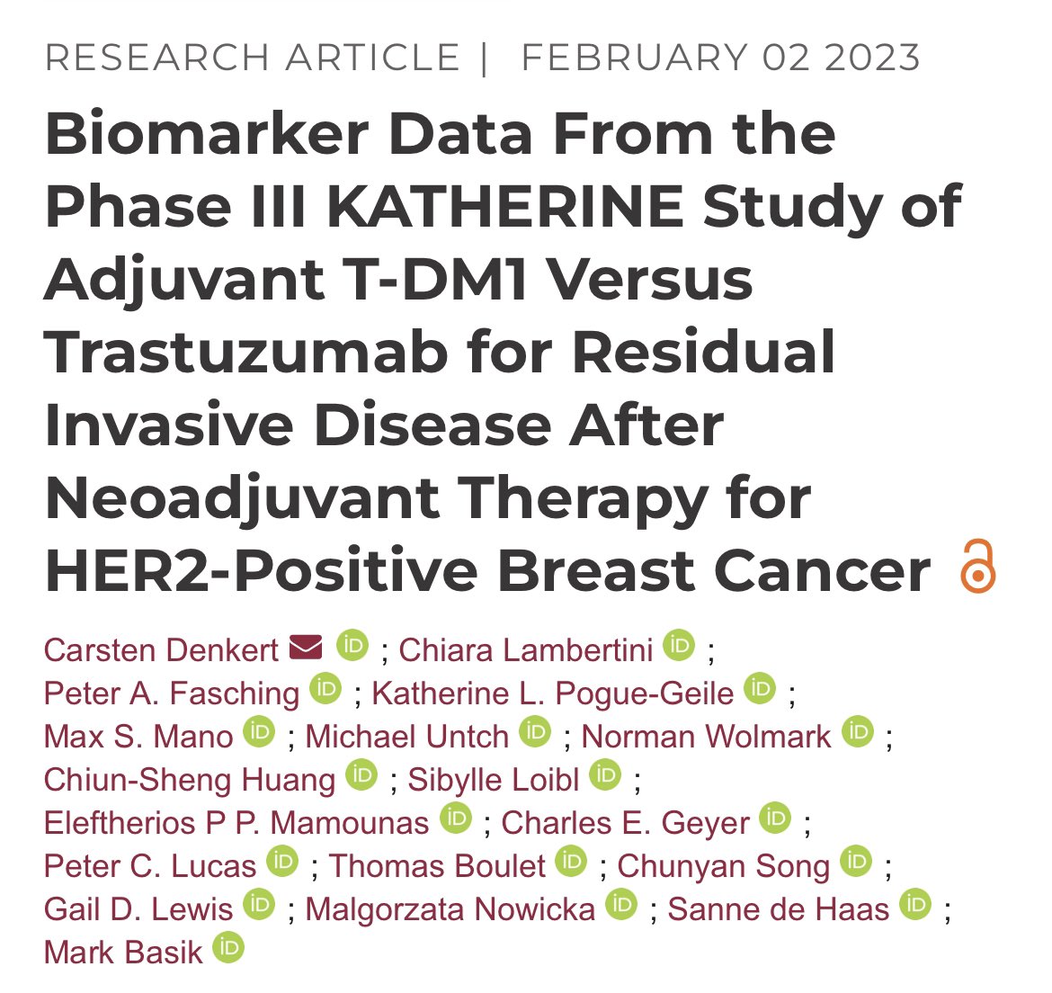 Previously presented at #ASCO20, biomarker data from KATHERINE now out ...