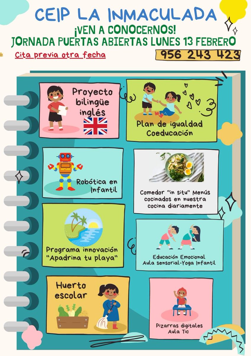 CadizCoordina's tweet photo. El #CEIPLaInmaculada es bilingüe en inglés 🇬🇧 dan robótica 🤖 en infantil, y es de los pocos con comedor "in situ"
Su instituto adscrito es el #IESCortadura y juntos hacen muchas actividades 💚
Ninguna familia se puede quedar sin conocerlo 🤩
#YoElijoLaPública #PásateALaPública https://t.co/ga8rlzL3fs