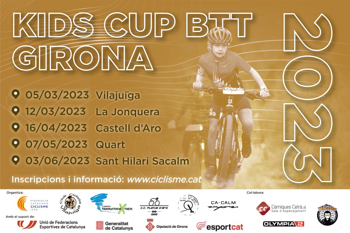 🚵‍♀️Confirmat el calendari de l' #OpenGironaBTT-Càrniques Celrà 2023.

📆El calendari provincial gironí s'iniciarà aquest any a Vilajuïga el proper dia 5 de març.

+ info 👉 bit.ly/3Yf3U9C

#ciclismecat #XCO