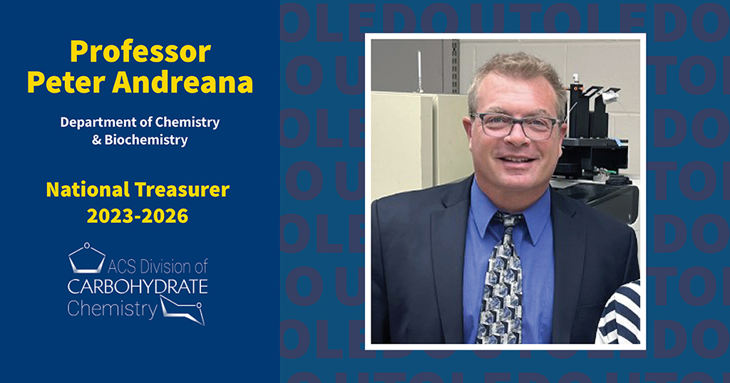 UToledo_NSM's tweet photo. Congrats to Dr. Peter Andreana, @ChemistryToledo @UToledo, who was elected to a national leadership position as Treasurer of the @AmerChemSociety Division of Carbohydrate Chemistry for a three-year term!

Our #RocketPride is shining bright! #UToledoChemistry #UToledo #UToledoNSM https://t.co/gLRRbSD8PH