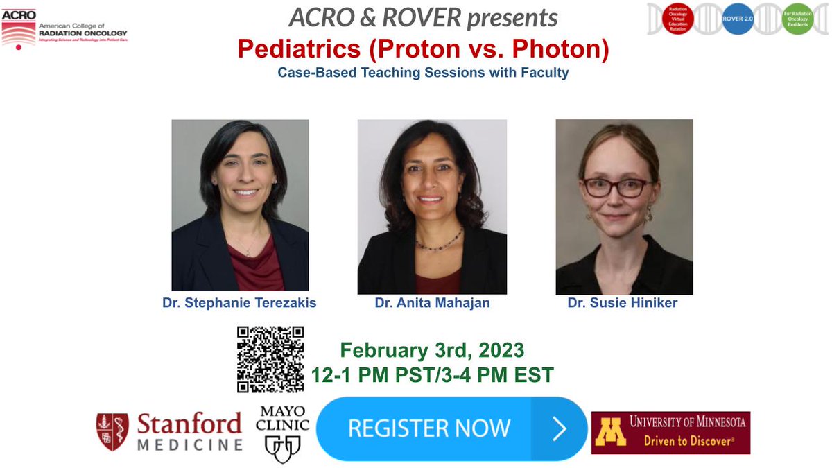 Tomorrow! <a href="/RadoncROVER/">ROVERRO</a> ROVER session Pediatrics Photons v Protons 

Make sure to sign up! Drs. <a href="/StephanieTerez1/">Stephanie Terezakis</a> <a href="/AnitaMahajanMD/">Anita Mahajan</a> and Susie Hiniker

redcap.link/ROVER42