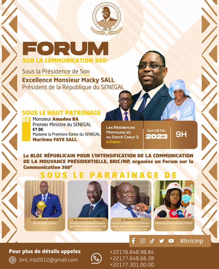 BRIC_MP's tweet photo. Le Forum sur la Communication 360* est en téléchargement.
La délégation de #bricmp a été reçue par le Ministre Me Moussa Bocar Thiam @MaitreMBT.

#kebetu 
#senegal 
#mackysall 
#bennobokyakar
#forum 
#communication https://t.co/kdFONSARbl