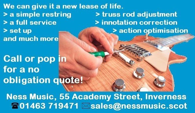 Why not give your old musical instrument a new lease of life?
Take it down to NESS MUSIC,Inverness and our guys will, as far as possible, revive your instrument and make it the best it can be
Stringed instruments, woodwind, brass 
 #instrumentrepair#tuning #restringing #musicshop