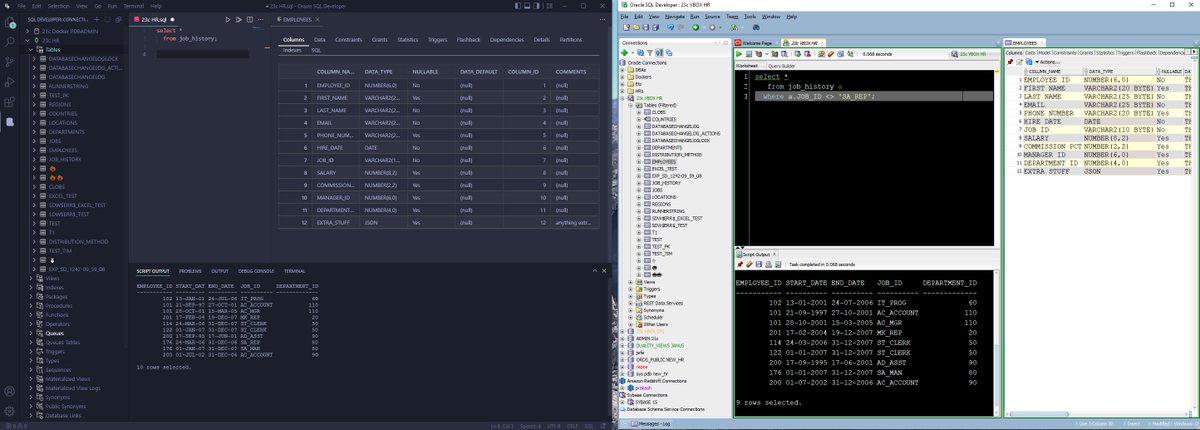 thatjeffsmith's tweet photo. Testing new new school and new old school...

23.1 with some bug fixes coming soon on old school @OracleSQLDev and nice progress on SQL Developer Next https://t.co/Za3N2iPymB