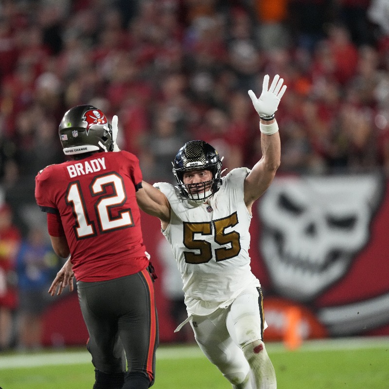 Saints's tweet photo. "55's probably been, for the last couple of years, the best-kept secret in the NFL." -Demario Davis

LB Kaden Elliss played in all 17 games, had 78 tackles, 7 sacks, 2 passes defended &amp; 2 forced fumbles 💪