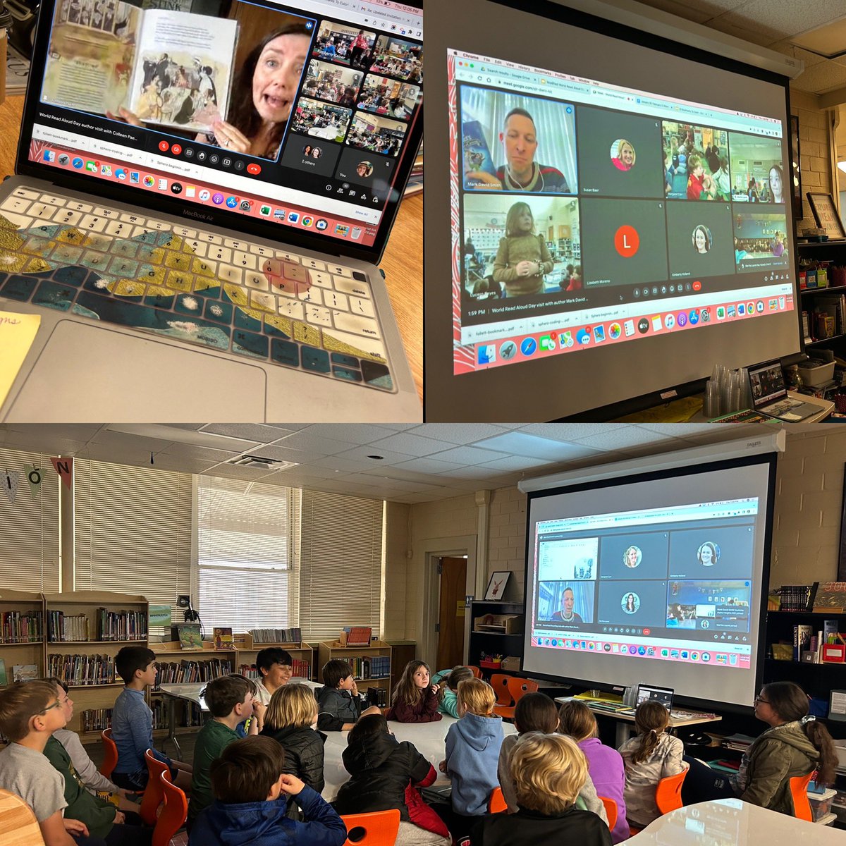 We got to video chat with <a href="/ColleenPaeff/">Colleen Paeff</a> and <a href="/marksmithbooks/">Mark David Smith 🇺🇦--WEIRD SISTERS #3 out now!</a> for #WorldReadAloudDay2023, observed! Book creators are some of the kindest and most generous people out there!  Thanks for letting us celebrate a day later <a href="/WoodridgeElem/">Woodridge</a>!