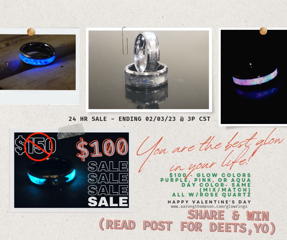 💥VALENTINE 24 HR FLASH SALE!💥 
💢ALSO SHARE FOR CHANCE TO WIN 1 FULLY CUSTOMIZED RING💢
(most likely won't arrive before the 14th)

UNTIL 3P CST 02/03/23 (tomorrow) - CASHAPP $100 to <a href="/tismeaarongee/">Aaron G Thompson</a> w/ring size/s...

FURTHER DETAILS PLEASE VISIT INSTAGRAM OR FACEBOOK! 🔥🤗💯💍