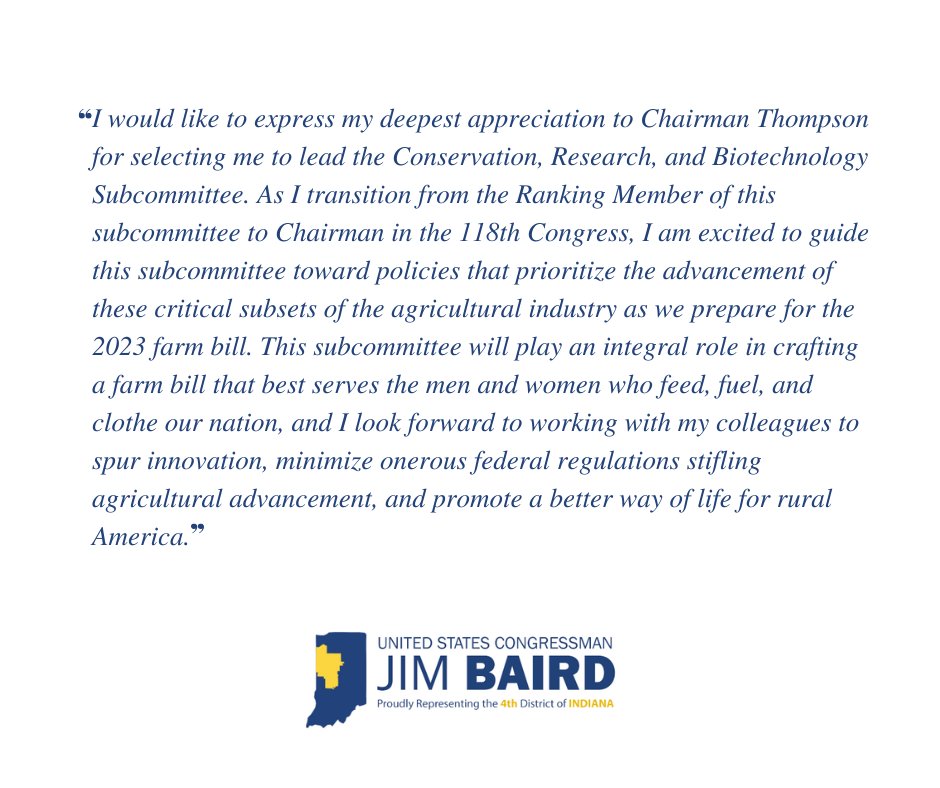 I'm excited to announce that I will serve as the Chair of the @HouseAgGOP Conservation, Research, and Biotechnology Subcommittee. Read my full statement: