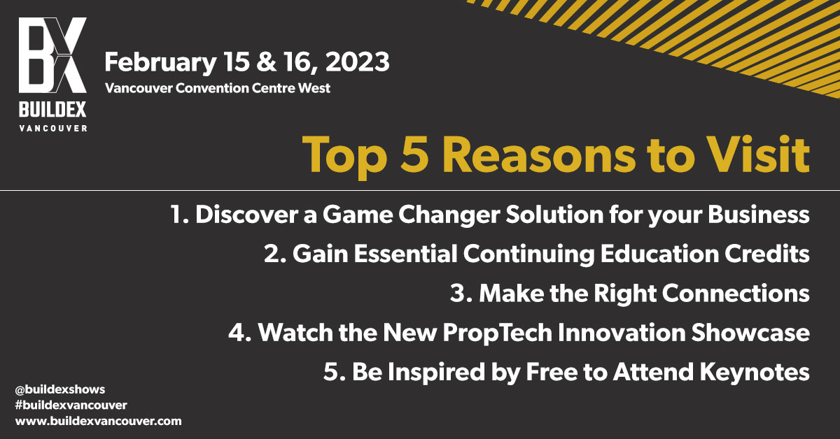 📢 We want to see you at #BUILDEXVancouver, February 15-16! Join us to interact, learn and discover the newest innovations from a market in constant transformation. 📢

Use the code 💲 Social20 💲 for 20% off all registrations spr.ly/60193gHAL