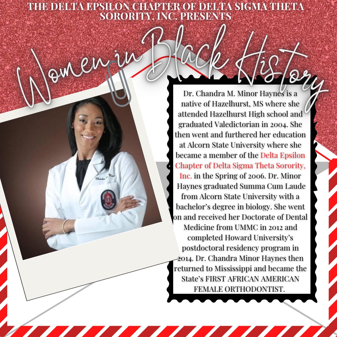 DeltaEpsilon49's tweet photo. “Day 2: First African American Female Orthodontist in Mississippi” ❤️ https://t.co/vvhd6YNX5I