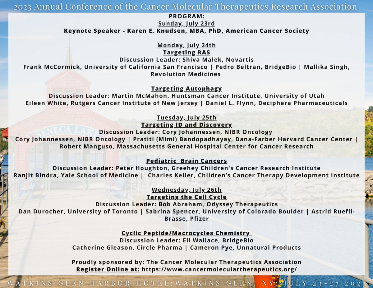 TheCMTRA's tweet photo. The @TheCMTRA #2023 meeting has an outstanding lineup of speakers and presentations. Highlights include sessions on Targeting RAS, Autophagy &amp; Cancer, Target ID &amp; Discovery, Pediatric Cancers, and Targeting the Cell Division Cycle. Visit our website to learn more and register! https://t.co/1dLqCGQ5GF