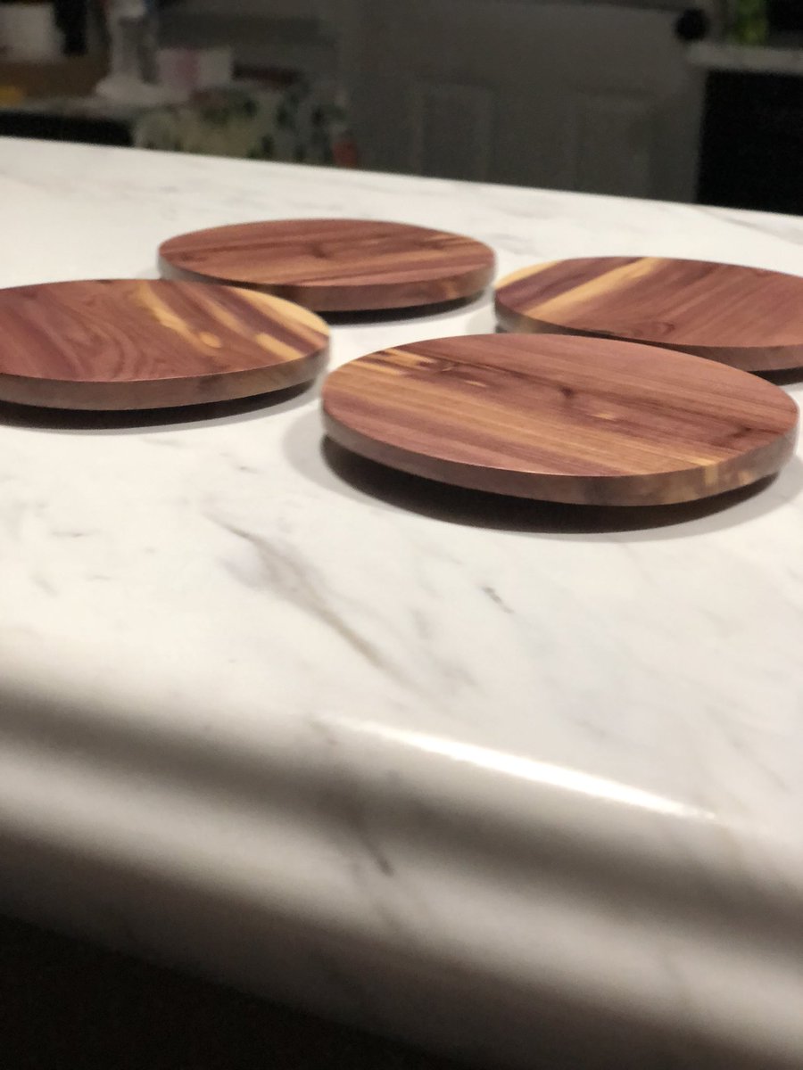 CodiakCreations's tweet photo. Just finished this beautiful set of Red Cedar coasters for a commissioned project. Love how these turned out so there will be more soon! #CodiakWoodworking https://t.co/tsRrQFY0w5