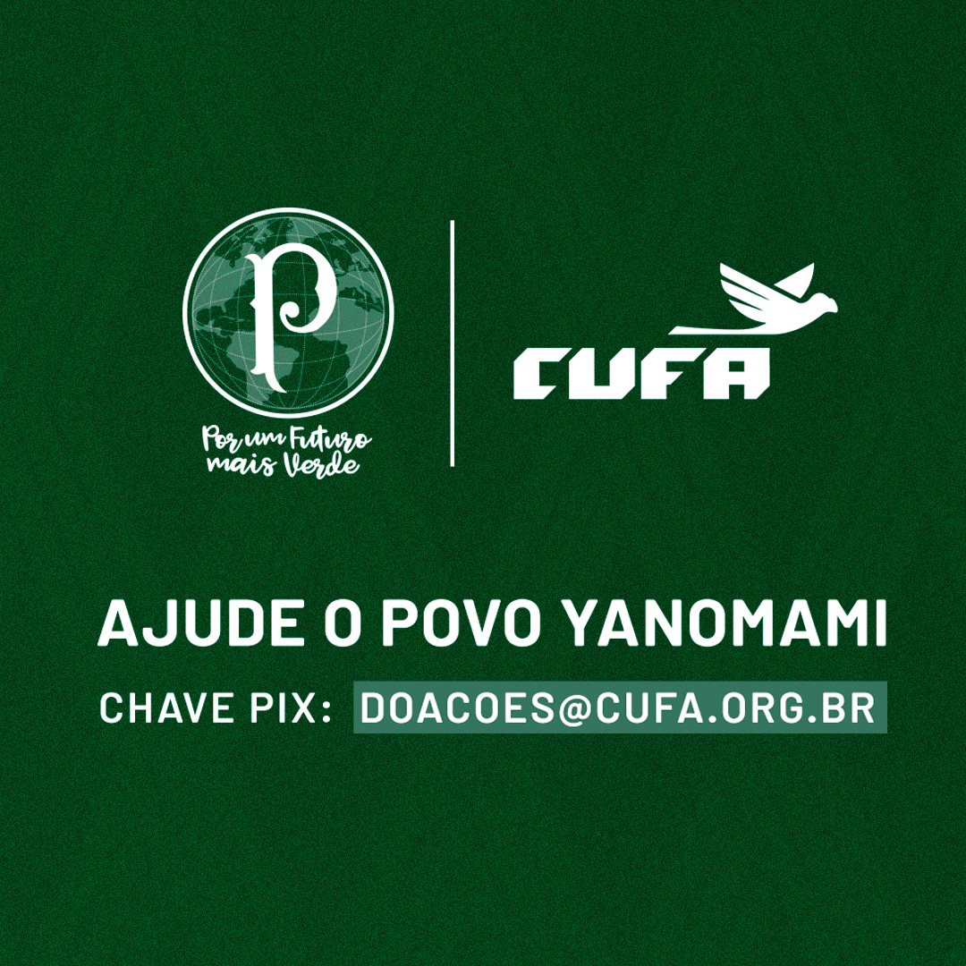 Palmeiras's tweet image. Juntos #PorUmFuturoMaisVerde! 💚

Em parceria com a @CUFA_Brasil e a #FamíliaPalmeiras, vamos doar ao povo yanomami mais de três toneladas de alimentos arrecadados durante a @Copinha ➤ bit.ly/3HQ2IEv

#AvantiPalestra