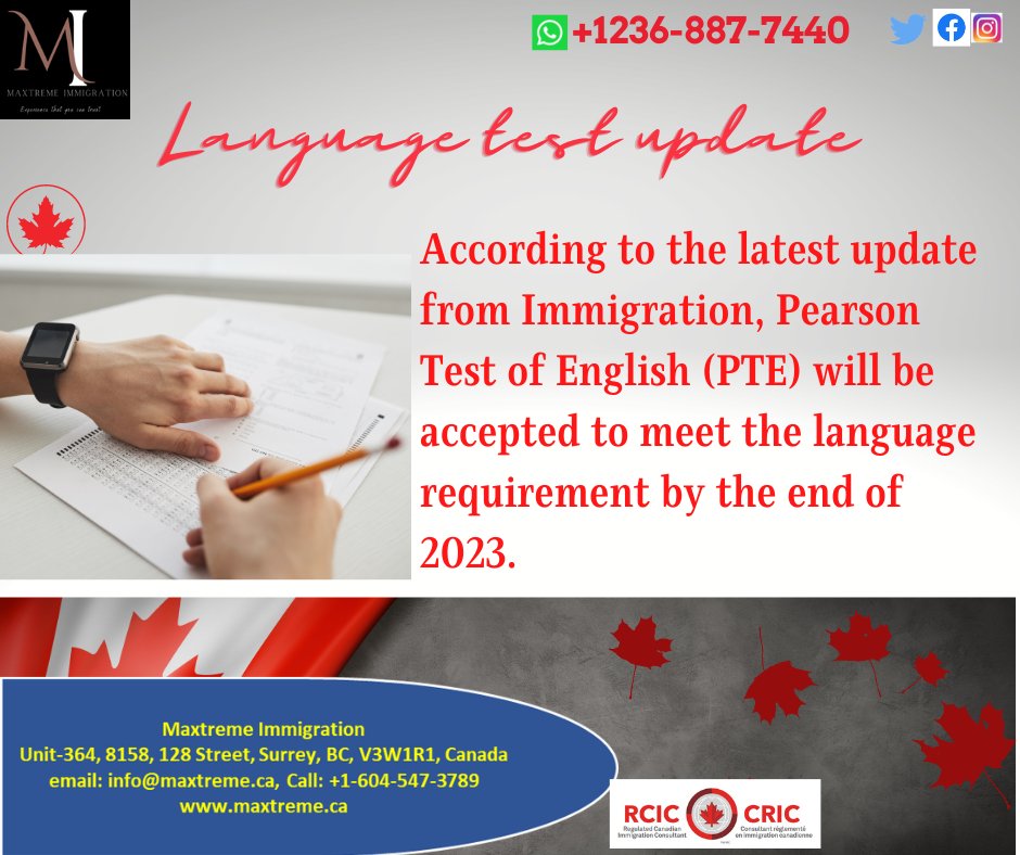 Good News!!!
PTE has been designated by IRCC as a language test.

For more details contact us

#PTE #English #languagetest #language #englishlanguage #IELTS #immigration #canada #MovetoCanada #canadalife #migrants #ircccanada #immigrationconsultant #visaservices #studyvisa
