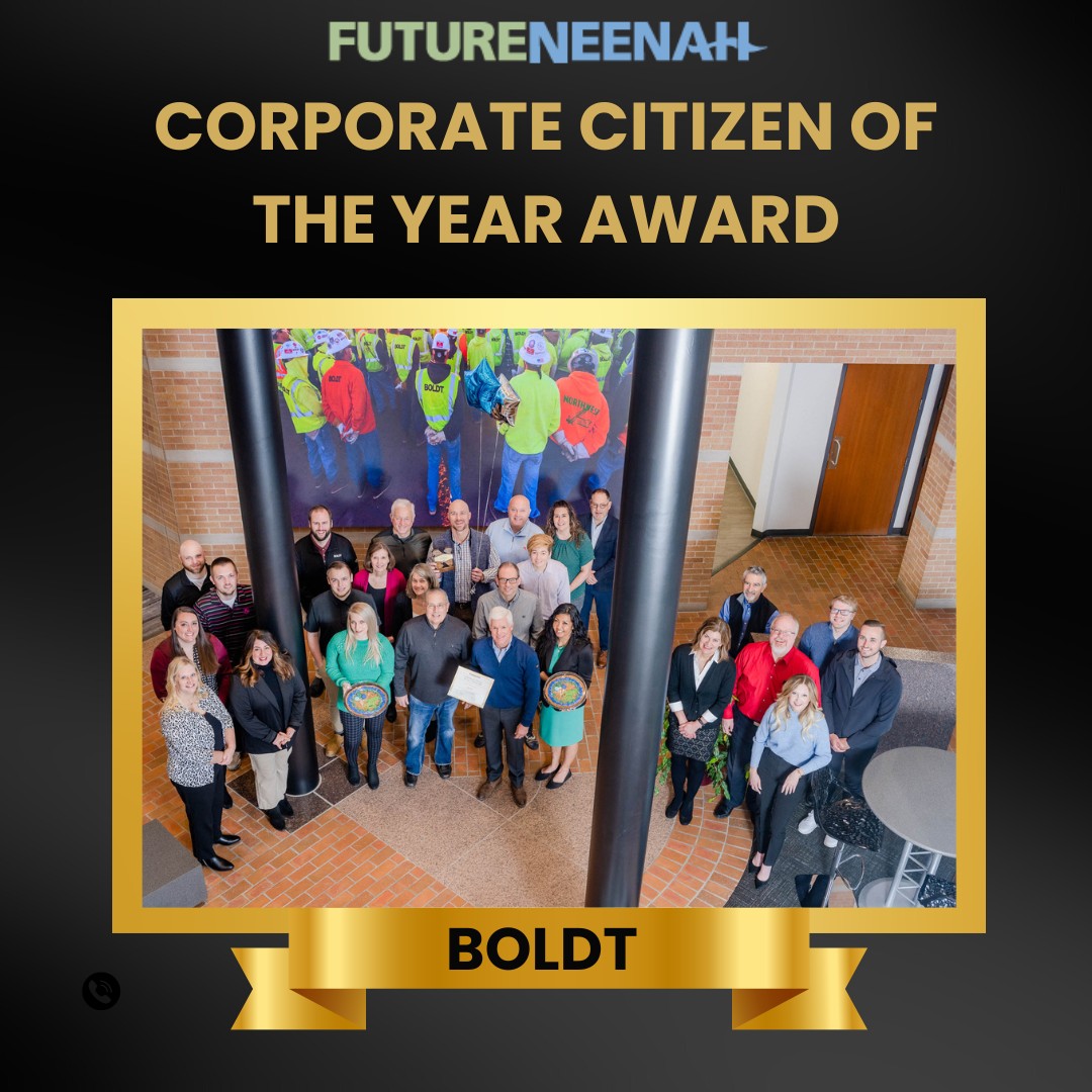 Boldt is honored to be recognized by Future Neenah for the 2022 Corporate Citizen of the Year Award. We value our #partnership with this incredible non-profit organization and look forward to continuing to build together.

📷: Graham Washatka

#Construction #ConstructionAward