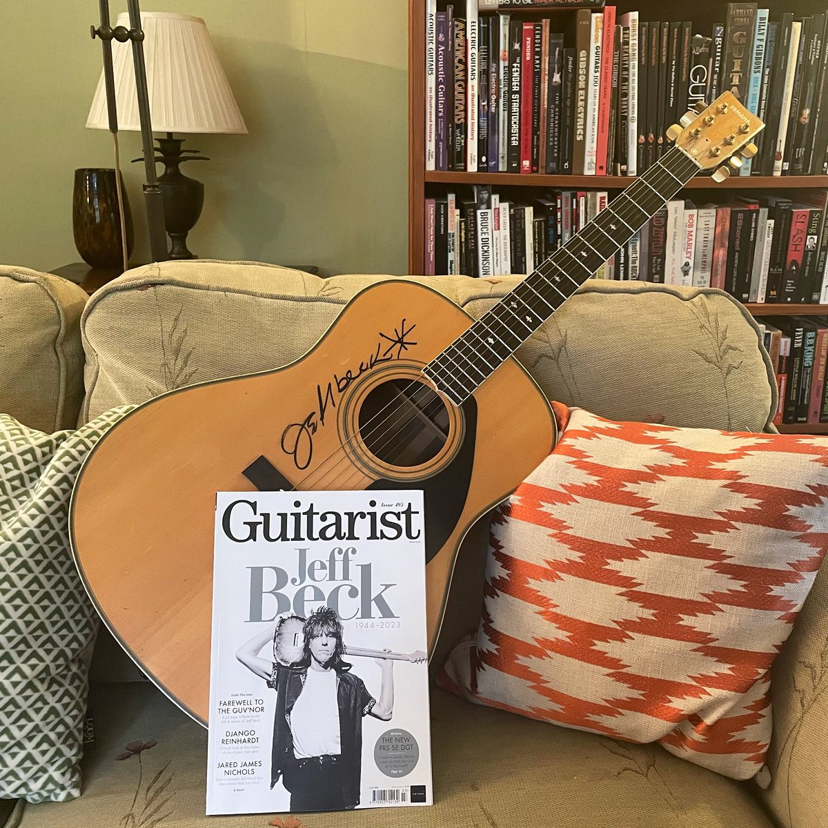 Proud to have been interviewed about the Great Man for this @Guitarist_Mag special edition. There are some superbly written pieces about Jeff throughout the magazine. This guitar was signed by him 20 yrs ago at Jimmy Copley’s birthday party. One of my treasured possessions. 🎸❤️