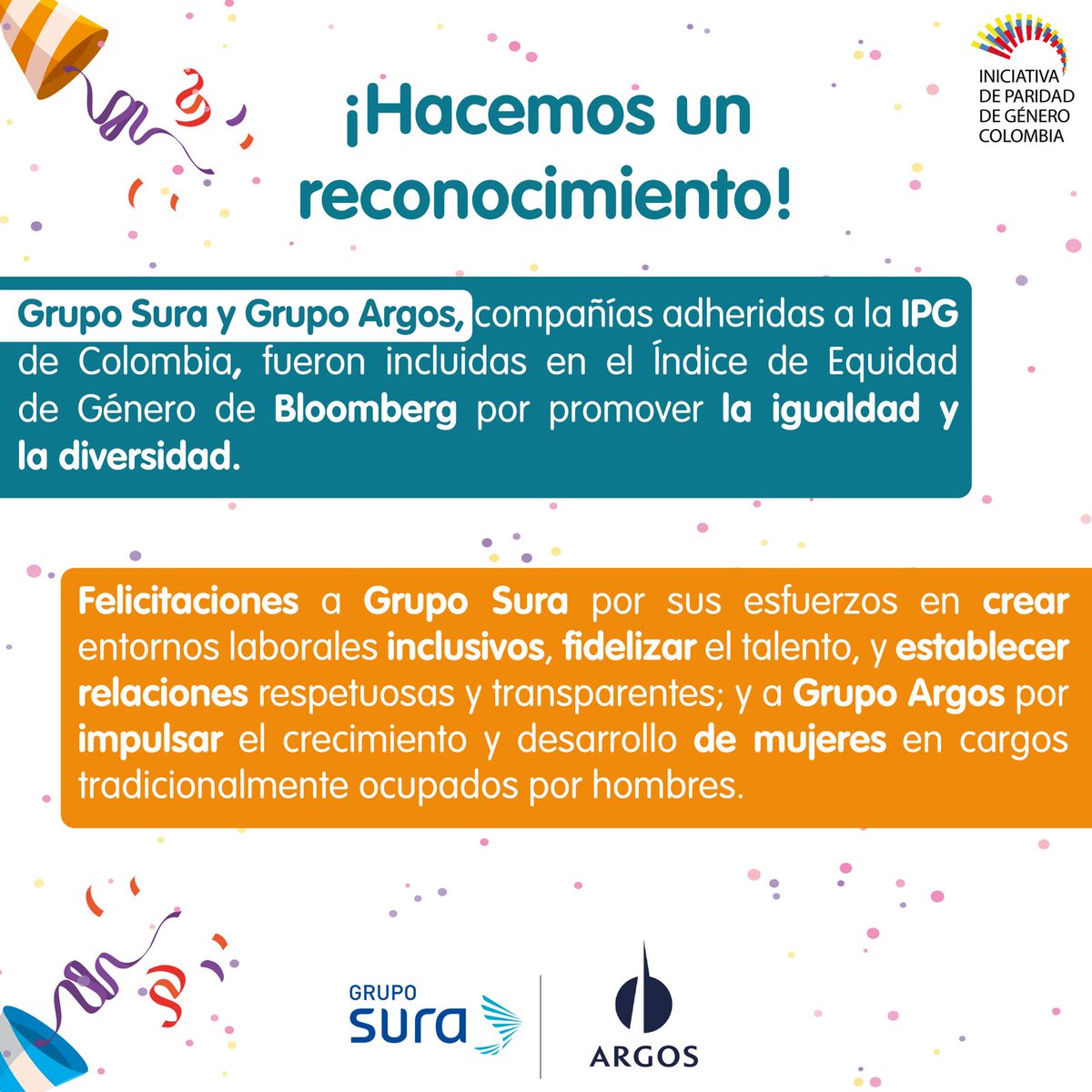 Felicitaciones @grupoargos y <a href="/GRUPOSURA/">Grupo SURA</a> por este importante logro 👏👏👏

#EmpresasconEquidaddeGenero