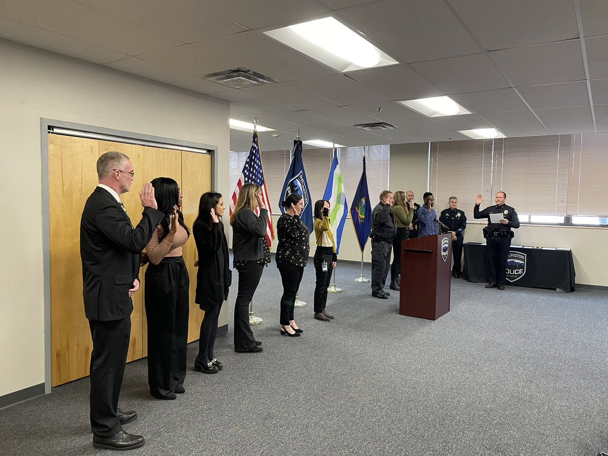 It was exciting + hopeful to be <a href="/OneNorthAvenue/">Burlington Police</a> today for the swearing in of our largest class of new officer recruits in years, + of many new civilian employees now serving in roles we only recently created. Congratulations <a href="/voxcustodes/">Jon Murad</a> on your progress with the Rebuilding Plan