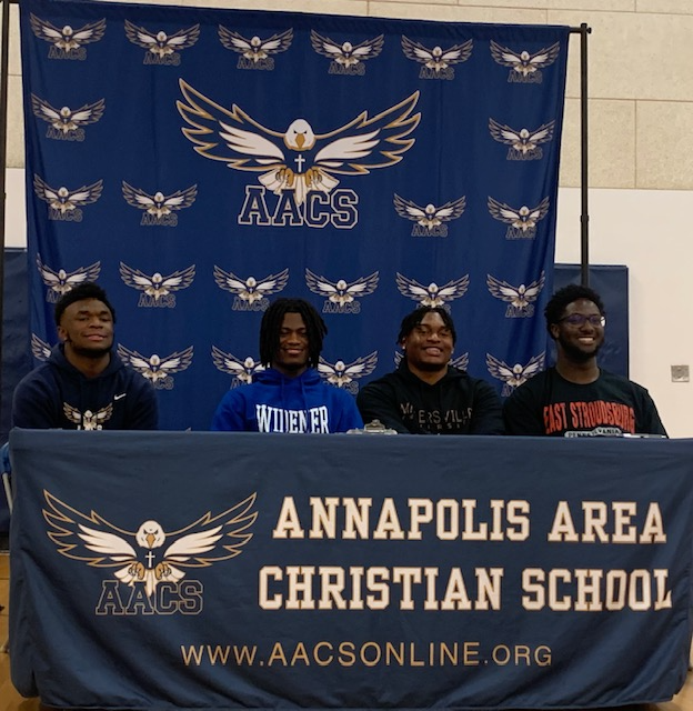 AACS Athletics (@aacsathletics) on Twitter photo Congratulations <a href="/aacseaglesfball/">AACS Eagles Football</a> seniors participating in National Signing!
<a href="/CariusEMcclain/">Carius McClain ✞</a> <a href="/Devin5Ahmed/">Devin Ahmed</a> <a href="/BigZephWade54/">Zephaniah Wade</a> <a href="/Fatusin_16/">Drew</a>
<a href="/Widener_FB/">Widener Football</a> <a href="/DavidsonFB/">Davidson Football</a> <a href="/VILLEfb/">VilleFootball</a> <a href="/ESU_Football/">ESU Football</a>
@Miaasportsnews <a href="/miaaathletics/">MIAA</a> <a href="/AACapitalSports/">Capital Gazette Sports</a> <a href="/katfominykh/">Kat Fominykh</a>
#AllForHim Congratulations <a href="/aacseaglesfball/">AACS Eagles Football</a> seniors participating in National Signing!
<a href="/CariusEMcclain/">Carius McClain ✞</a> <a href="/Devin5Ahmed/">Devin Ahmed</a> <a href="/BigZephWade54/">Zephaniah Wade</a> <a href="/Fatusin_16/">Drew</a>
<a href="/Widener_FB/">Widener Football</a> <a href="/DavidsonFB/">Davidson Football</a> <a href="/VILLEfb/">VilleFootball</a> <a href="/ESU_Football/">ESU Football</a>
@Miaasportsnews <a href="/miaaathletics/">MIAA</a> <a href="/AACapitalSports/">Capital Gazette Sports</a> <a href="/katfominykh/">Kat Fominykh</a>
#AllForHim