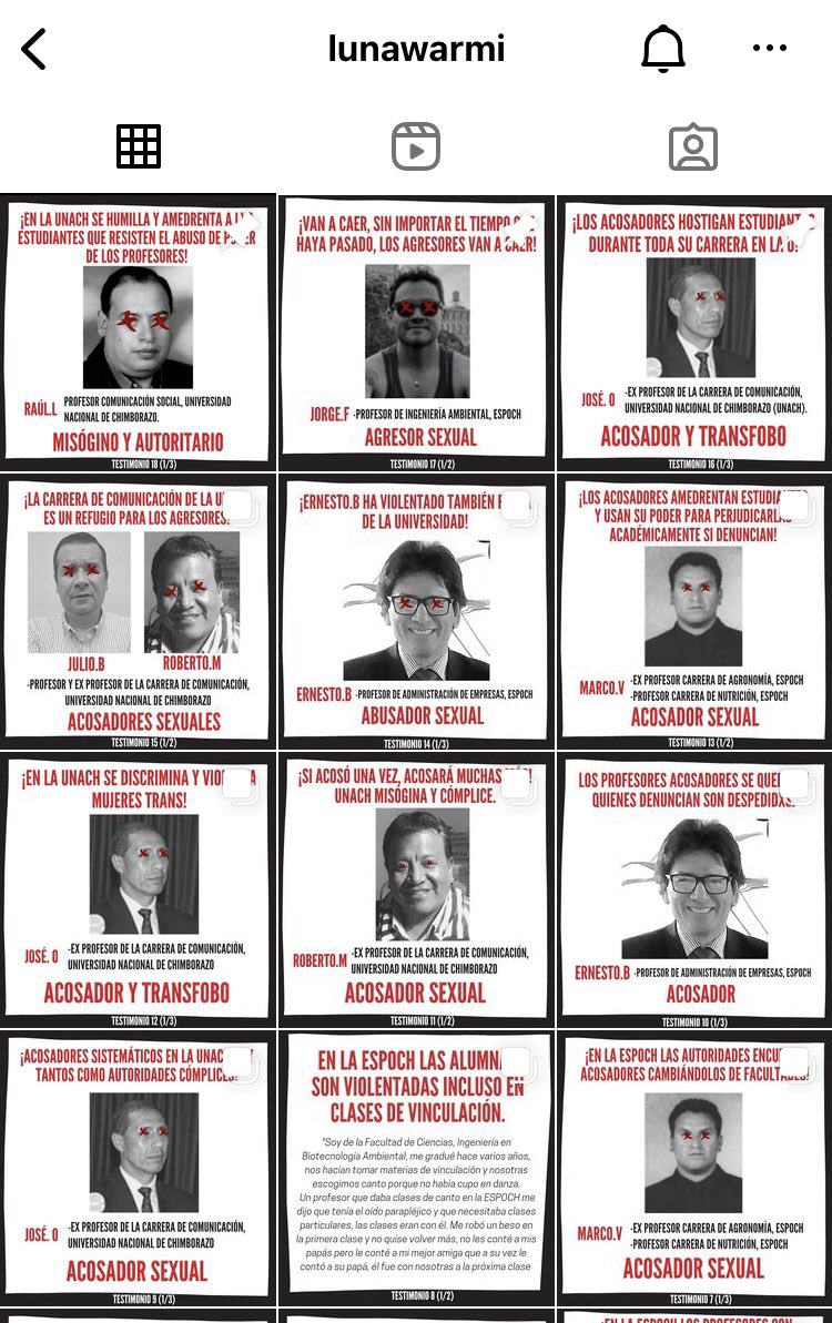 NoEAQTPase's tweet photo. ¿Recuerdan el caso del profesor acosador de la #Espoch? Pues la colectiva @luna_warmi está recogiendo muchos más testimonios, en los que se incluyen acosadores de la #Unach. C/testimonio da cuenta que las U de #Riobamba protegen violadores y prestigio y no a sus estudiantes 💔 https://t.co/i5kczw7yqS