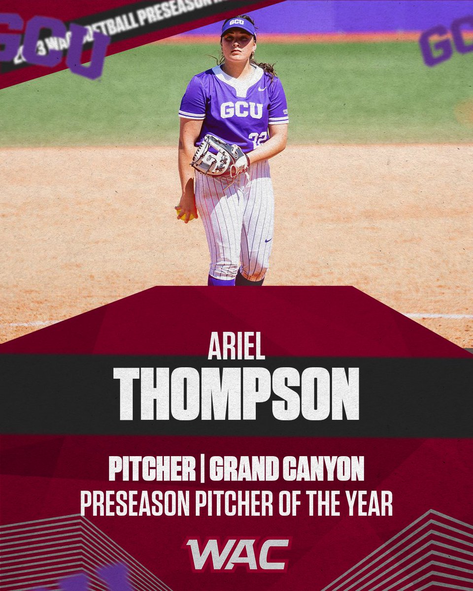 WACsports's tweet image. Congratulations to @GCU_Softball Ariel Thompson on being named the 2023 WAC Softball Preseason Pitcher of the Year!🥎

#WACsb