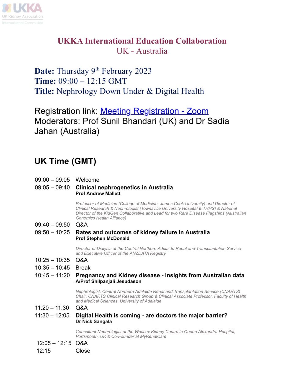 Charlotte Snead (@charlottemsnead) on Twitter photo Less than a week to go! UKKA International Educational Collaboration ๐ฌ๐ง๐ฆ๐บ <a href="/UKKidney/">The UK Kidney Association</a> <a href="/youngANZSN/">yANZSN</a> @rasprclub <a href="/heidy_hendra/">Heidy Hendra</a> <a href="/SadiaJahan_Dr/">\SadiaJahan/</a>
Talks by <a href="/NephMcDonald/">Stephen McDonald</a> <a href="/shilpa_jes/">Shilpa Jesudason</a> <a href="/AndrewMallett8/">Prof Andrew Mallett</a> @drsangulu
๐๏ธ 9th February 2023
๐ 0900 - 1215 GMT
๐ Sign up now- link below! Less than a week to go! UKKA International Educational Collaboration ๐ฌ๐ง๐ฆ๐บ <a href="/UKKidney/">The UK Kidney Association</a> <a href="/youngANZSN/">yANZSN</a> @rasprclub <a href="/heidy_hendra/">Heidy Hendra</a> <a href="/SadiaJahan_Dr/">\SadiaJahan/</a>
Talks by <a href="/NephMcDonald/">Stephen McDonald</a> <a href="/shilpa_jes/">Shilpa Jesudason</a> <a href="/AndrewMallett8/">Prof Andrew Mallett</a> @drsangulu
๐๏ธ 9th February 2023
๐ 0900 - 1215 GMT
๐ Sign up now- link below!