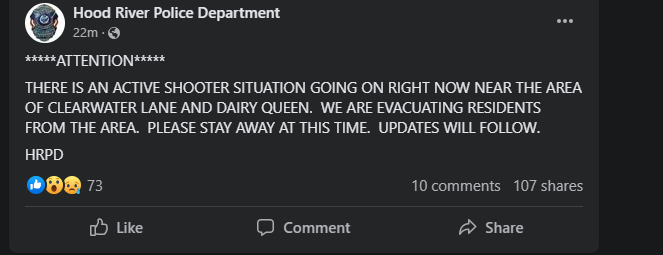 HugsL's tweet photo. Please buy one toy for a homeless child. @DanTilkinKOIN6: '#BreakingNews Hood River Police are warning of an active shooter near the Dairy Queen. ' https://t.co/thSe1bpZLS, see more https://t.co/2kABDioytJ