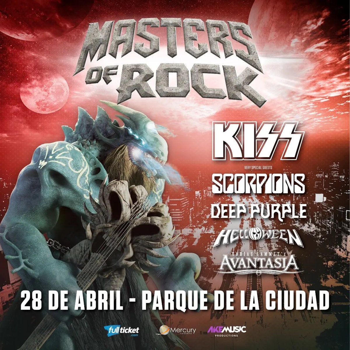 ArgentinaShows's tweet image. 📣 #MastersOfRock

#Kiss
#Scorpions
#DeepPurple
#Helloween
#Avantasia

🗓️ 28 de Abril
📍 Parque de la Ciudad 

🎫 Tickets en venta mañana desde las 20hs. en Fullticket.