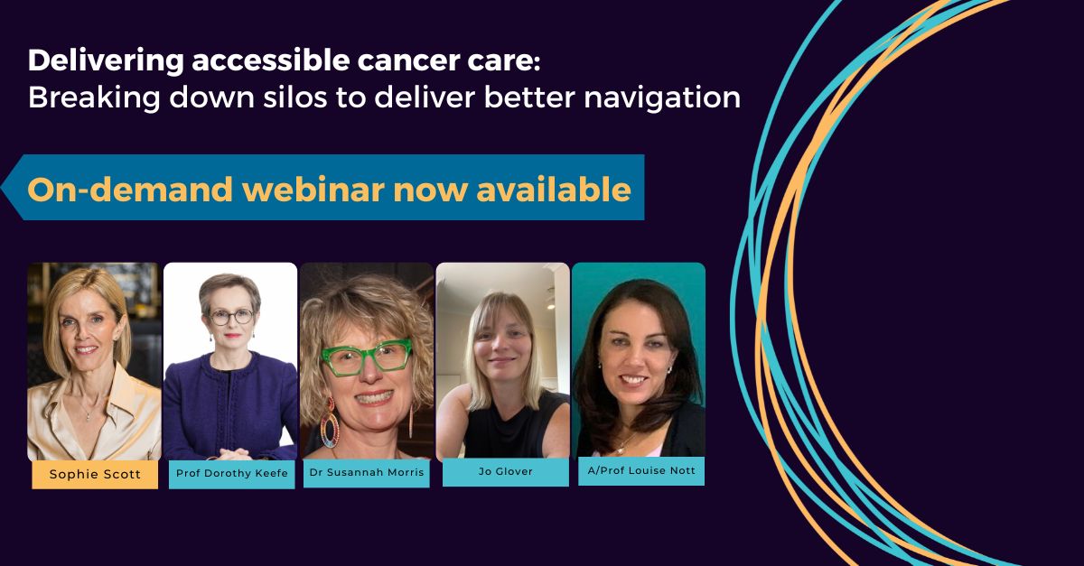 Thanks to @sophiescott2 and our speaking panel for a standout discussion at our webinar yesterday. Great to see the alignment on the need to improve #cancernavigation for equitable access to support. Now available on-demand: events.golive.com.au/88ec5dcf-d065-… #WeAllCan #CancerCare