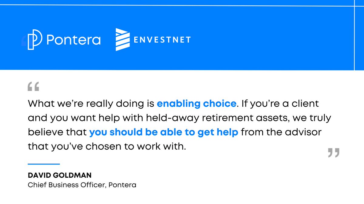 Great article from <a href="/RIAIntel/">RIAIntel</a>: 401(K) Fintech Platform Pontera Announces Integration With Envestnet.

hubs.li/Q01B6XnD0

#RetireBetter #retirementplanning #wealthmanagement #fintech