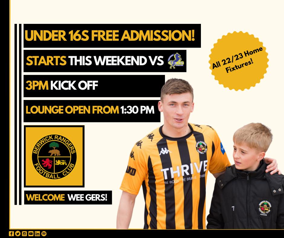 💛 Calling all Wee Gers!

Under 16s can enjoy football at Shielfield Park...F0R FREE!!