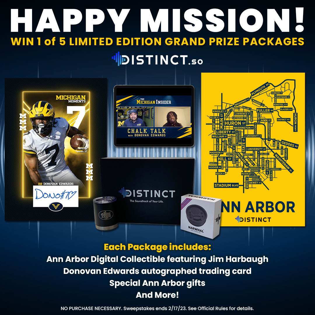 SamWebb77's tweet photo. #Michigan fans, great news from DISTINCT, Jim Harbaugh’s “Ann Arbor” digital collectible partner. Their FREE ENTRY sweepstakes is open! 5 winners will get the collectible featuring @CoachJim4UM, a @DEdwards__  autographed card, &amp; a branded gift. Enter here https://t.co/mlcXwf19gq https://t.co/FnZoz6wLG5