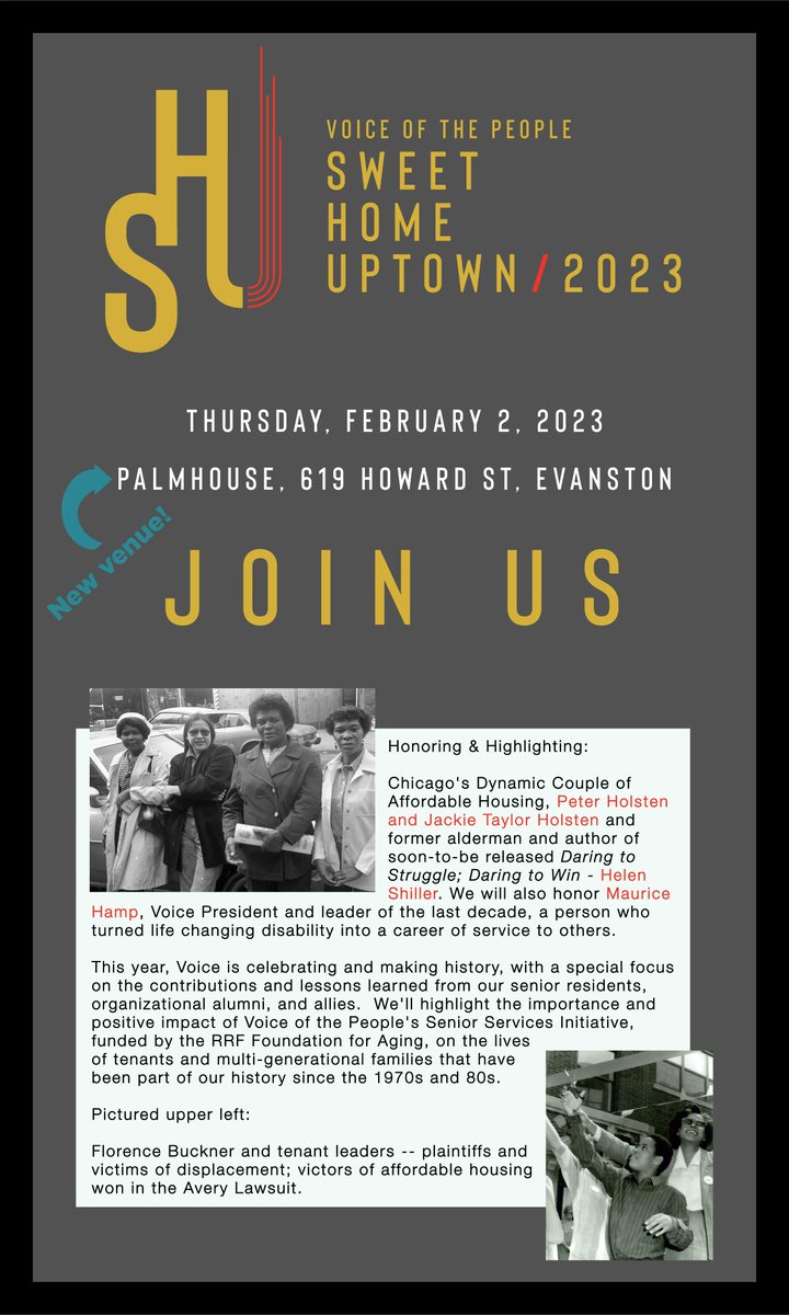 uptown_voice's tweet photo. Know Before You Go!
Sweet Home Uptown
Thursday, February 2, 2023 | 6-9 PM 
Palmhouse, 619 Howard St, Evanston, IL 60202

Street parking is limited near the venue. Limited valet is available for $20 per car. Ride-sharing encouraged. 
Masks are welcome but not required. https://t.co/CBY7kGd4qw