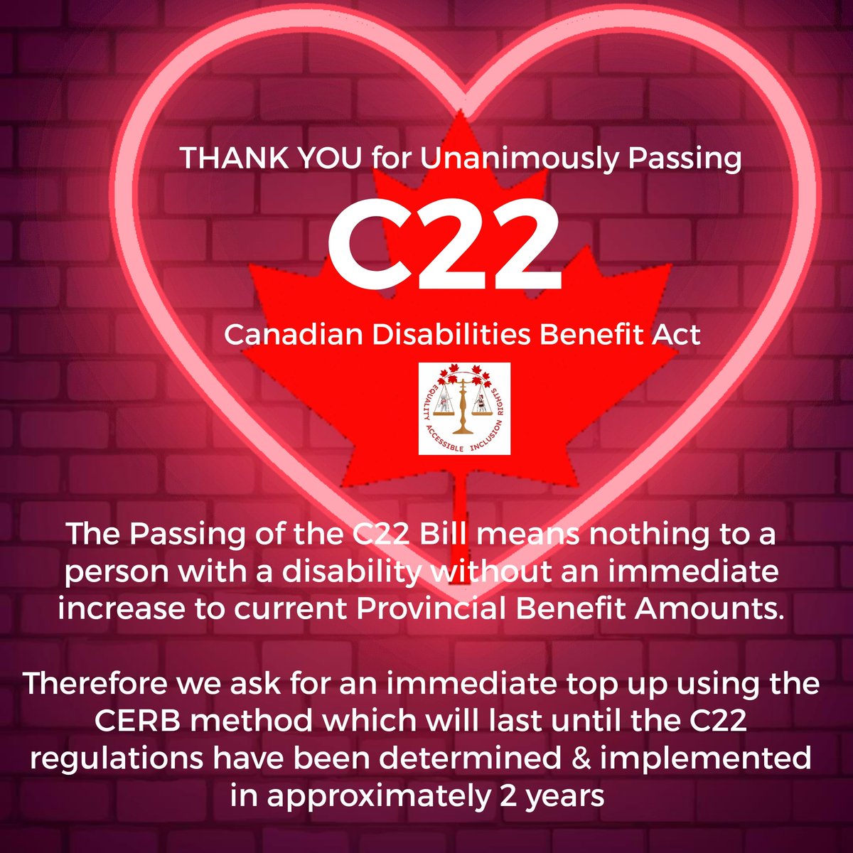 canada_disabled's tweet photo. #CDBby23
#CDB #PWDAllies #ODSP #PWD
@DeputyPM_Canada @CanadianPM
@PBO_DPB @PrivyCouncilCA @HoCChamber @HoCCommittees #HoC
@theJagmeetSingh @yfblanchet @PierrePoilievre @ElizabethMay @liberal_party
#ndp #cpc #Blocq #Libsrals #Greens
Thank You for passing #C22
Call for immediate $ https://t.co/5HRcwIoQG9