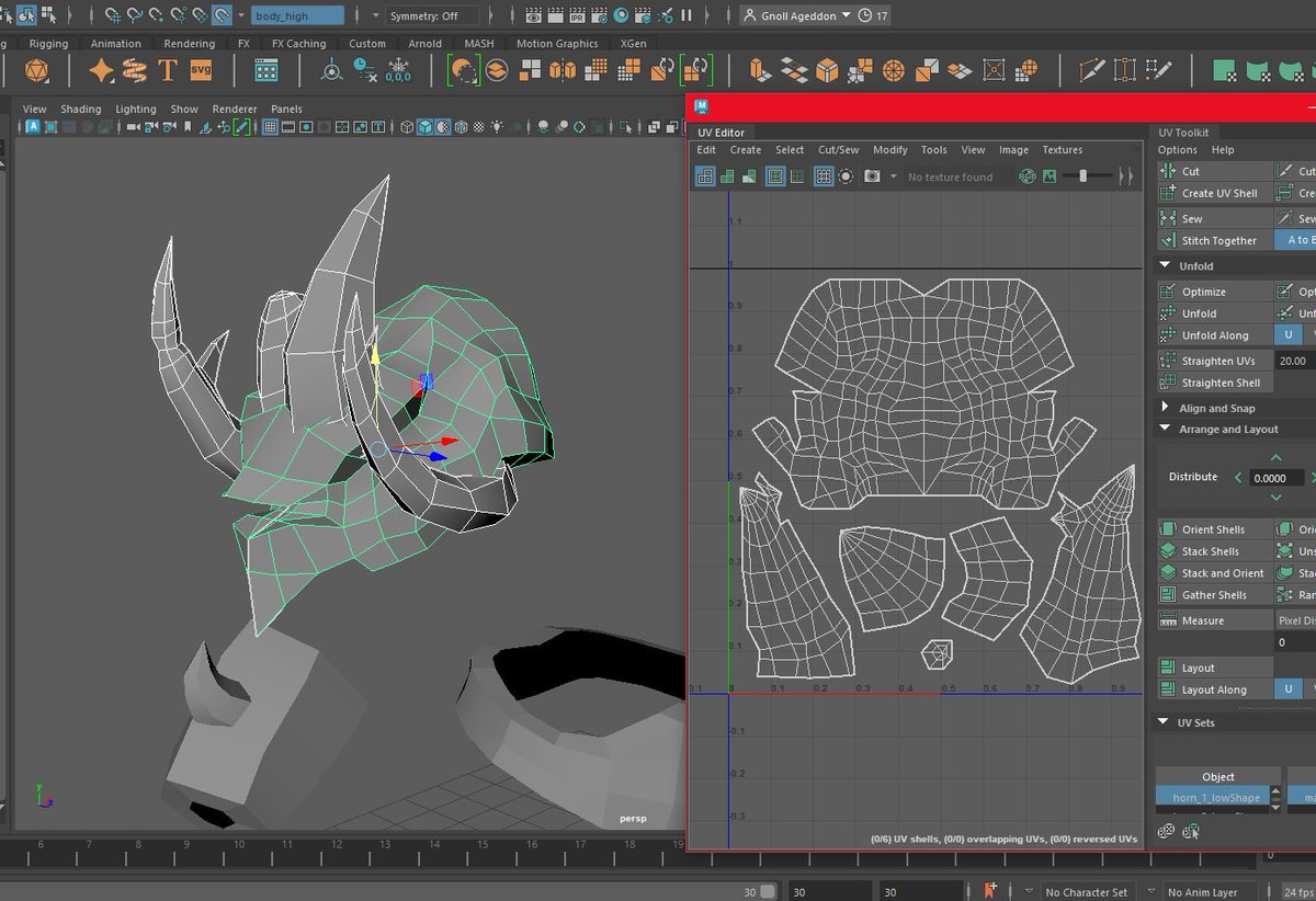 gnollageddon's tweet photo. #uvunwraping and #remeshing in #maya3D oooo boi lol looks kinda funky, I swear it'll look better after baking... I umm swear.. o.o https://t.co/rIKnRGD3EY