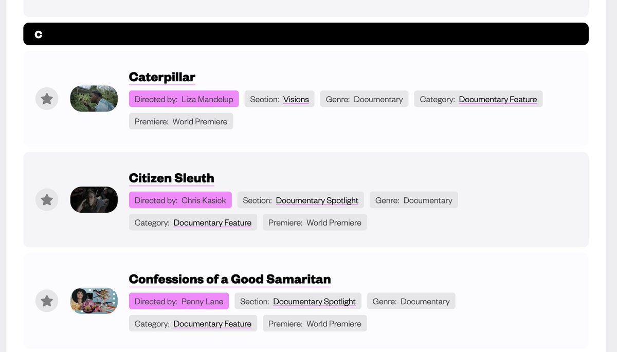 i'm just saying the doc section at <a href="/sxsw/">SXSW</a> is pretty cool you guys – this is only the the ones that start with "C" and you've got me, <a href="/lizamandelup/">liza mandelup</a> and <a href="/chriskasick/">chriskasick</a>!