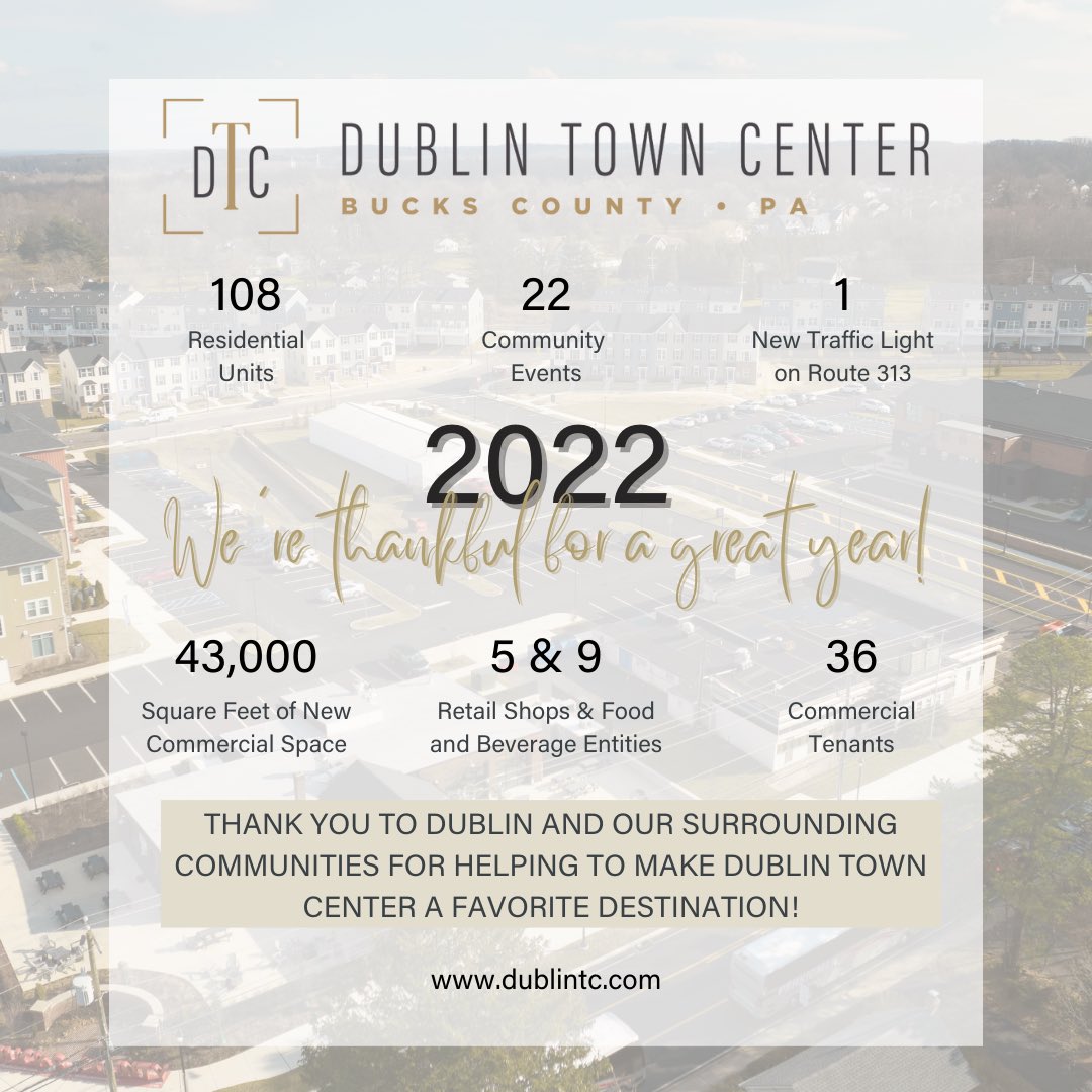 nehemiahdevco's tweet photo. Dublin Town Center had an exciting 2022. Thanks to our guests, tenants, residents, and local communities for doing life together at “Bucks County’s latest destination town!!”#dublintowncenter #walkablecommunity #realestatedevelopment #restorerebuildrenew #nehemiahdevco https://t.co/1nyLvT8jNX