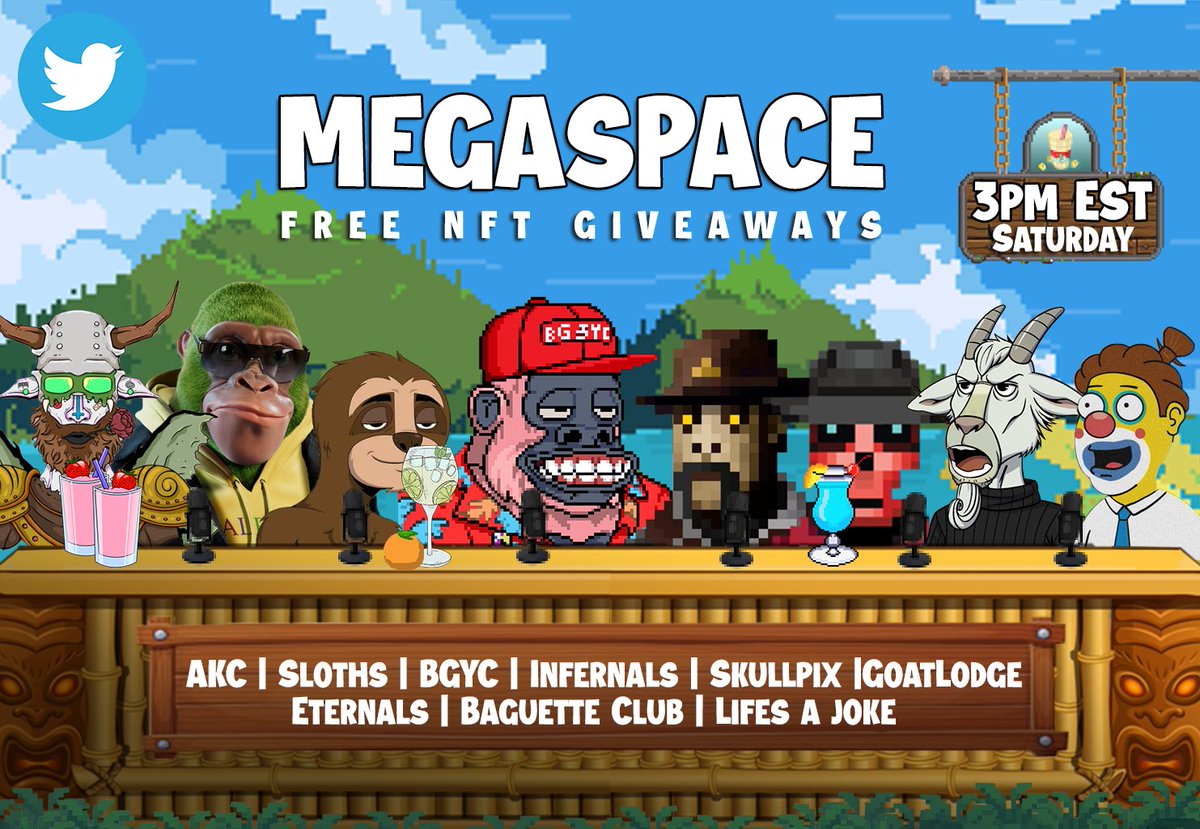 🍸MEGASPACE (Saturday 3pm EST)

Tune into a big Megaspace with bunch of different communities sharing their journeys. There will be #NFTGiveaway along the spaces for those listening.

⬇️LINK TO SPACE⬇️
x.com/i/spaces/1OyKA…