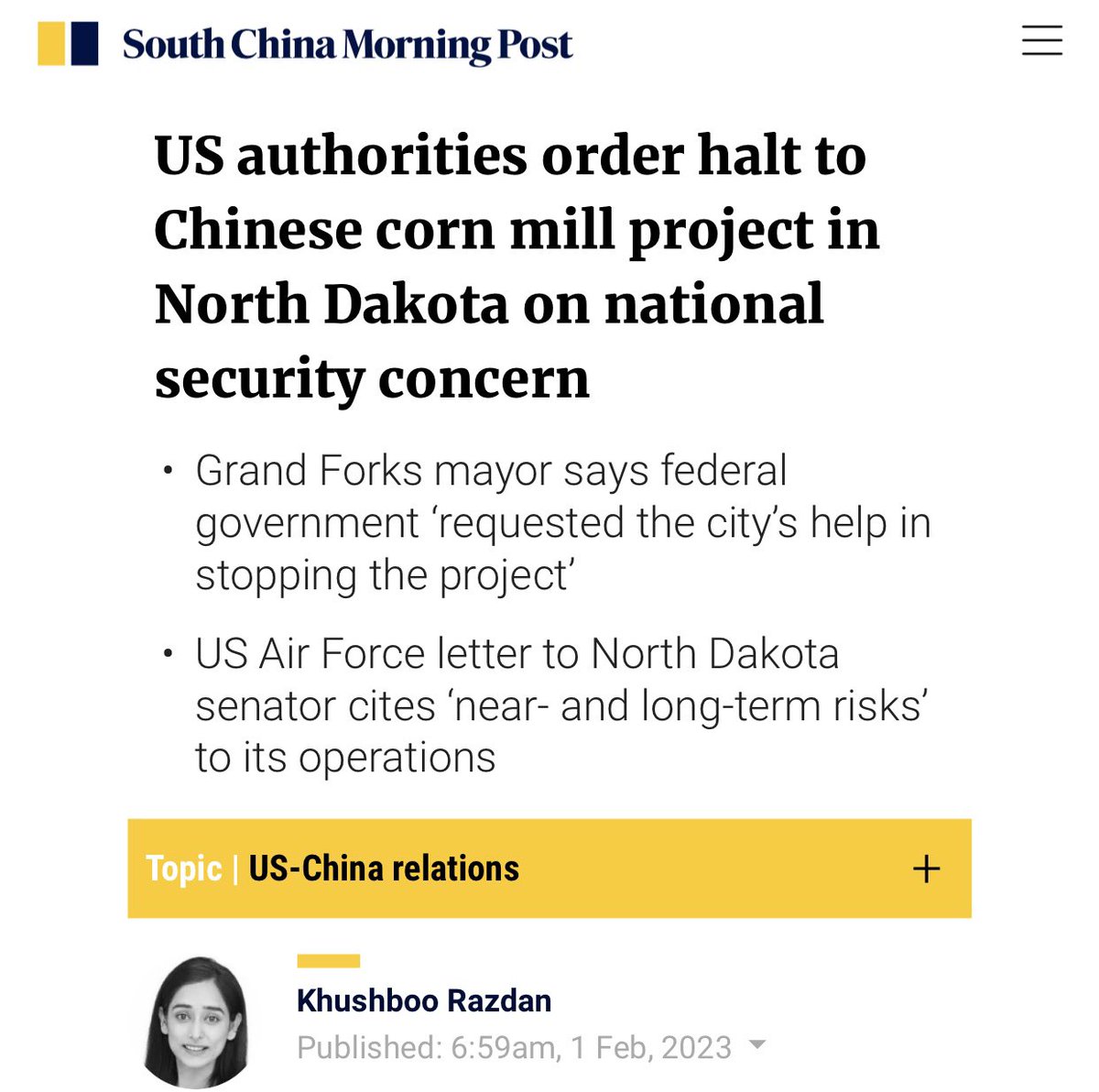 ProdigalThe3rd's tweet photo. Kudos to @maphumanintent for leading the charge to shut down this CCP-linked project:

US authorities order halt to Chinese Fufeng corn mill project in North Dakota on national security concern

US Air Force letter to North Dakota senator cites ‘near &amp; long-term risks’ to its ops https://t.co/0K6Uic1qrX