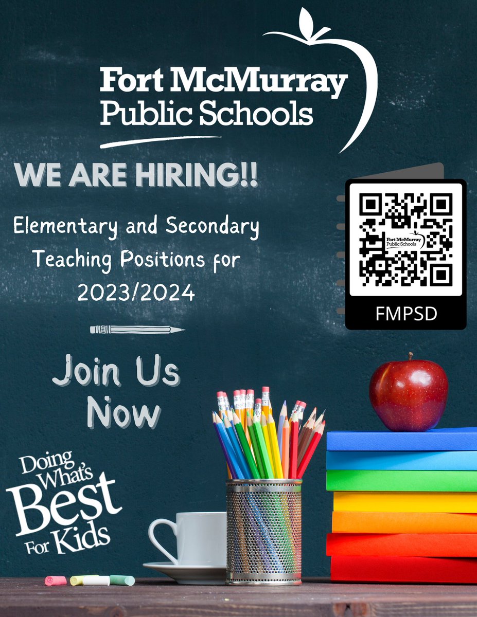fmpsdHR's tweet image. We are hiring for 2023/2024! Elementary and secondary teacher postings are up on our Employment page. Use the QR code to access our website or go to fmpsdschools.ca  @FMPSD #DoingWhatsBestForKids