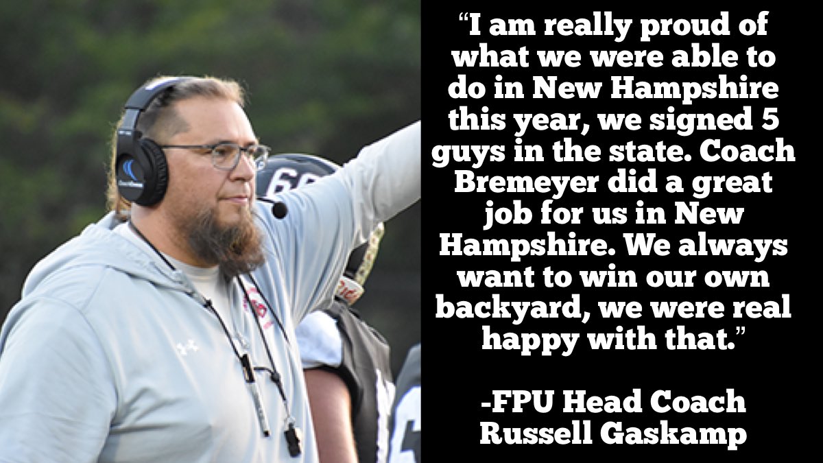 I talked to <a href="/Ravens_FB/">Franklin Pierce Football</a> Head Coach, Russell Gaskamp (<a href="/Coach_GAS/">Russell Gaskamp</a>) about his signing class this year. He spoke volumes about the work they did in the state of New Hampshire. FPU locks in local talent!