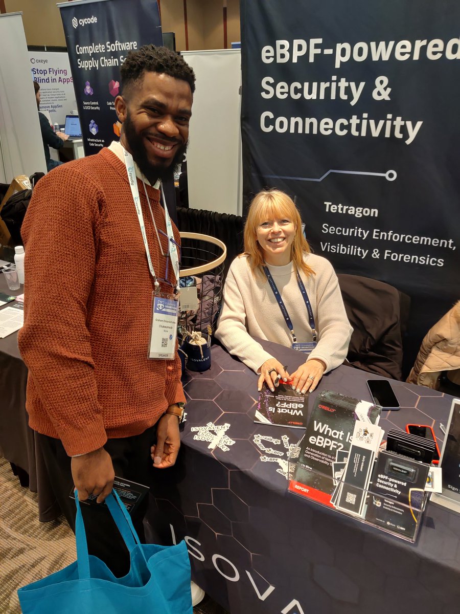 Finally got to meet @lizrice in person today and had a signed copy of one of her books. 'What is eBPF' at the #CloudNativeSecurityCon