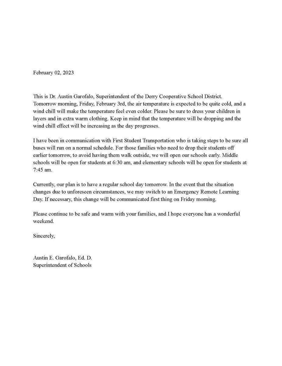 derryschools's tweet photo. Please take a moment to read this letter regarding tomorrow's weather conditions: https://t.co/8g98IwGU0l