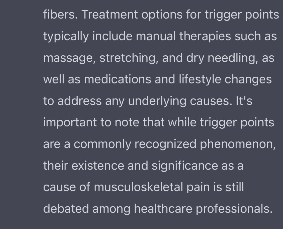 gregthephysio's tweet image. Asked ChatGPT about #triggerpoints here’s what it had to say: