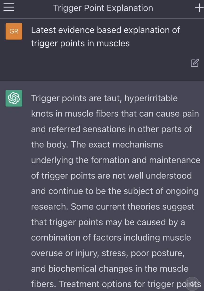 gregthephysio's tweet image. Asked ChatGPT about #triggerpoints here’s what it had to say: